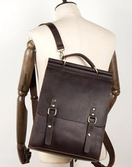 Cool Coffee Mens Leather 13inch Computer Backpack Fashion School Backpacks Satchel Backpack for men