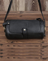 Casual Black Leather Mens Barrel Postman Bag Side Bag Bucket Messenger Bag For Men