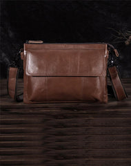 Oil Wax Leather Mens Brown Small Messenger Bag Postman Bag Courier Bag Shoulder Bag for Men