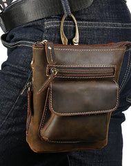 Vintage Brown Leather Men's Small Waist Bag Belt Pouch Belt Bag Small Messenger Bag For Men