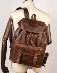 Casual Brown Leather Mens 15 inches Laptop Backpack Travel Backpack Brown School Backpack for Men