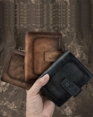 Cool Leather Brown Men's Zipper billfold Small Wallet Bifold Wallet Multi-Card Wallet For Men