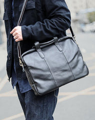 Vintage Coffee Mens Leather Briefcase Work Handbag - Front View