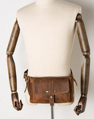 Cool Light Brown Leather Fanny Pack Mens Belt Bags Waist Bags Hip Pack Bumbag for Men