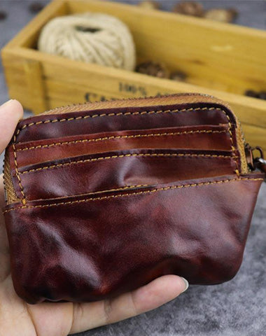 Vintage Brown Mens Leather Small Card Wallet Front Pocket Wallet Change Wallet for Men