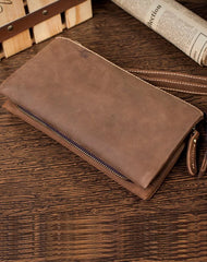 Light Brown Cool Mens long Wallet Wristlet Wallet Clutch Wallet Dark Brown Long Wallets for Men