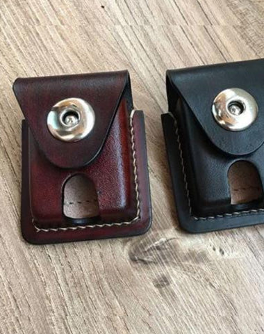 Black Leather Mens Classic Zippo Lighter Case Cool Handmade Standard Zippo Lighter Holder for Men