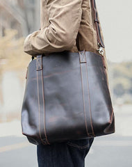 Dark Brown Vintage Leather Men Large Tote Bag Courier Tote Messenger Bag Tote For Men