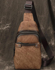 Vintage Brown LEATHER MENS One Shoulder Backpack Cool Chest Bag SLing Bag For Men