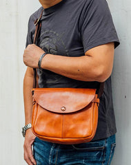 Vintage Black Leather Men Small Brown Side Bag Black Messenger Bags Courier Bag For Men