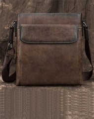 Cool Leather Men's 10 inches Courier Bag Brown Small Vertical Messenger Bag Brown Side Bag For Men