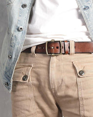 Genuine Leather Black Hollow Fashion Belt Khaki Belt Brown Long Belt Slim Belt for Men