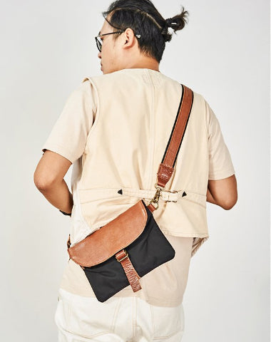 Cool Canvas Leather Mens Messenger Shoulder Bag Small Canvas Side Bag Courier Bags for Men