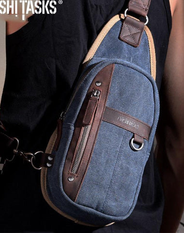 Navy Canvas Sling Backpack Men's Sling Bag Khaki Chest Bag Canvas One shoulder Backpack For Men