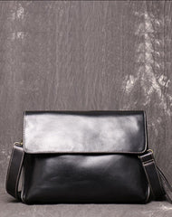 Vintage Black LEATHER MENS Ipad Courier Bag - Front View