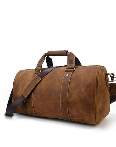Cool Brown Leather Men's Overnight Bag Large Travel Bag Duffel Bag Weekender Bag For Men