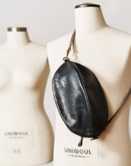 Fashionable Black Leather Mens Chest Bag Sling Bag Sling Pack One Shoulder Backpack For Men and Women
