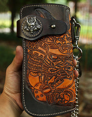 Cool Leather Japanese Samurai Tooled Biker Wallet Handmade Chain Wallet for Men