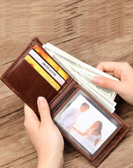 Cool Leather Brown Men's Business Zipper billfold Small Wallet Black Bifold Wallet Card Wallet For Men
