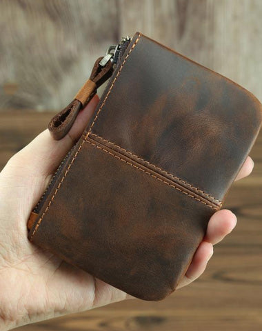 Vintage Small Slim Wallet Leather Men's Wallet Black Front Pocket Wallet Coin Holder Card Holder For Men
