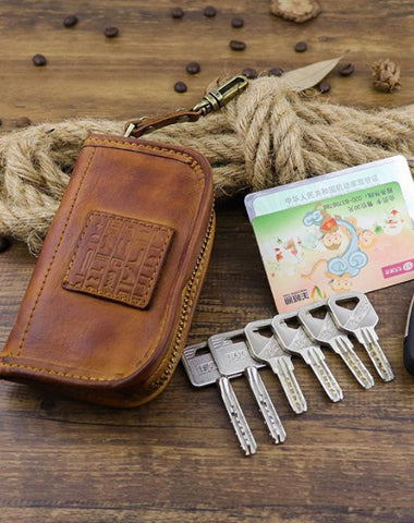 Brown Leather Men's Key Wallet Car Key Case Black Leather Key Holder For Men