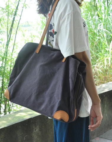 Gray Canvas Leather Mens Denim Bag Tote Bag Messenger Bag Camel Travel Bag For Men and Women