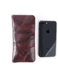 Cool Leather Mens Coffee Long Wallet Zipper Clutch Bag Phone Wallet Long Wallet For Men