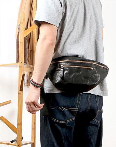 Black Casual Leather Mens Fanny Pack Brown Waist Bag Waist Pack Hip Bag Bum Pack For Men