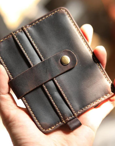 Vintage Brown Slim Leather Mens Card Wallets Small Card Holder Front Pocket Wallet For Men