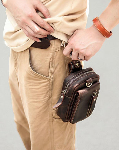 Black Vintage Leather Mens Belt Pouch Belt - Front View