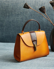 Handmade Women's Tan Leather Handbags Purse Vintage Small Handbag Shoulder Bag Purse