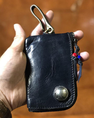 Handamde Genuine Leather Mens Cool Key Wallet Card Slim Wallet Key Holder Car Key Case for Men