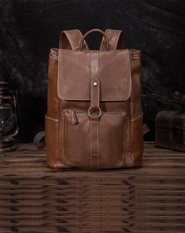 Top Brown Leather Men's Satchel Backpack Computer Backpack 14 inches School Backpack For Men