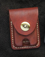 Cool Red Brown Handmade Leather Mens Classic Zippo Lighter Case With Belt Loop Lighter Holders For Men