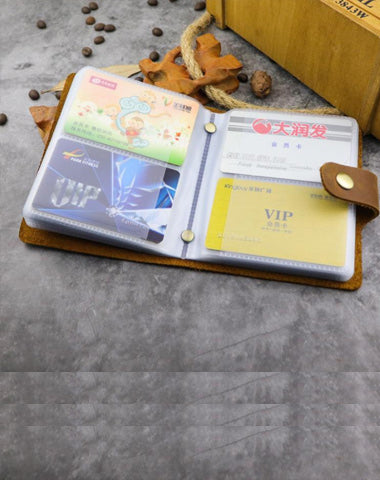 RFID Leather Mens Small Brown Wallet Cardholder Wallet Dark Coffee Front Pocket Wallets for Men