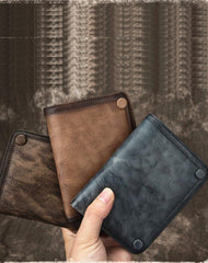 Brown Vintage Bifold Wallet Leather Mens Blue - Front View
