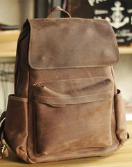 Cool Brown Leather Mens Travel Backpack Work 14'' School Backpack Work Backpack For Men