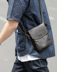 Cool Black Leather Mens Small Vertical Courier Bag Brown Messenger Bags Blue Postman Bag For Men