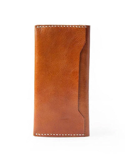 Brown Handmade Leather Mens Long Wallet Bifold Long Wallet Cellphone Wallet For Men