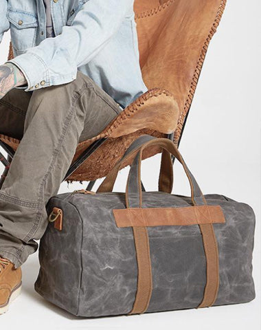 Gray Canvas Mens Travel Bag Weekender Bag Duffle Bag Large Canvas Weekender Bag for Men