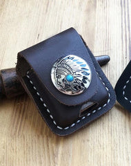 Handmade Mens Black Leather Classic Zippo Lighter Case Belt Zippo Lighter Holder with Belt Clip