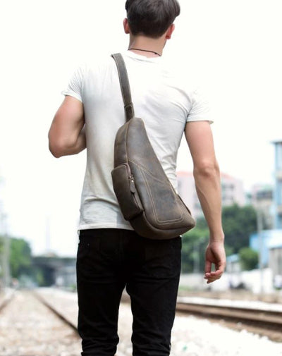 Leather Mens Cool Sling Bag Crossbody Bag Chest Bag for men