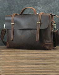 Brown Leather Men's Professional Briefcase 14‘’ Laptop Handbag Business Bag For Men