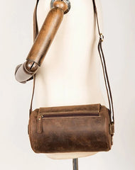 Cool Mens Brown Leather Small Barrel Messenger Bag Bucket Courier Bags for Men