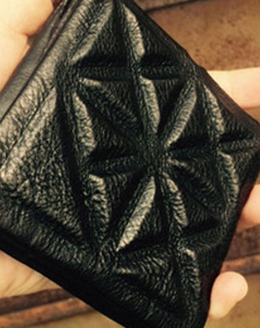 Genuine Leather Mens Cool billfold Leather Wallet Zipper Clutch Wristlet Wallet for Men
