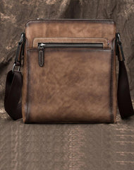 Cool Brown Leather Men's 10 inches Vertical Side Bag Blue Business Messenger Bag Courier Bag For Men