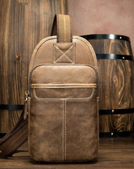 Badass Brown Leather Men's Sling Bag Chest Bag 8-inches One shoulder Backpack For Men