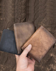 Brown Vintage Bifold Wallet Leather Mens Gray billfold Small Wallet Zipper Card Wallet For Men