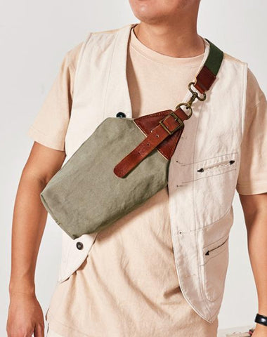 Cool Canvas Leather Mens Sling Pack Chest Bag Canvas Sling Backpack Sling Bag For Men