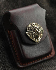 Cool Leather Mens Zippo Lighter Cases With Belt Loop Standard Coffee Zippo Lighter Holders For Men